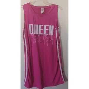 Minette Girls Pink Queen Graphic Sporty Side Stripe Dress L 14/16 Barbiecore